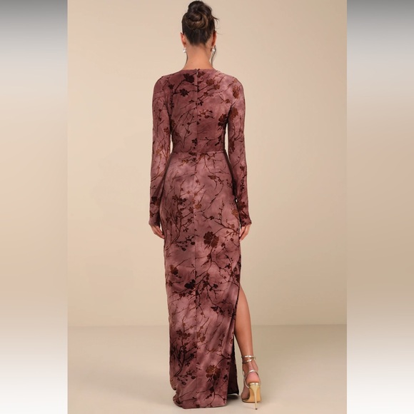 Lulu’s Dark Mauve Floral Velvet Maxi Dress - Picture 3 of 8